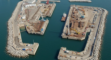 Marine construction site, such as a jetty or breakwater